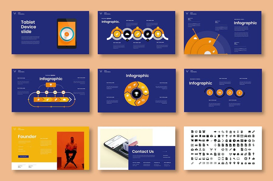 橙色图片拼贴商务策划Keynote模板 - PPT派