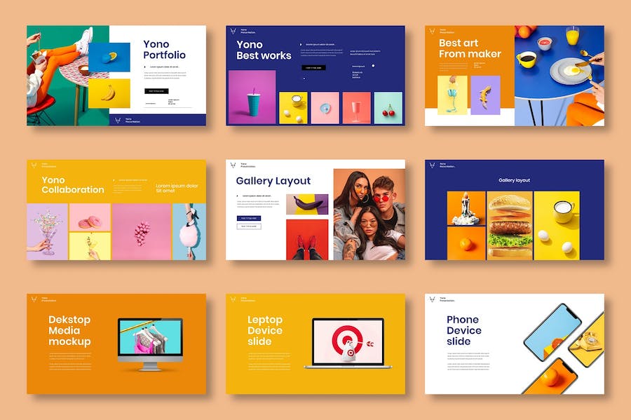 橙色图片拼贴商务策划Keynote模板 - PPT派